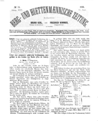 Berg- und hüttenmännische Zeitung Montag 11. Juni 1866