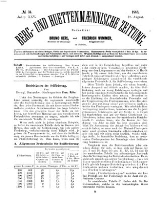 Berg- und hüttenmännische Zeitung Sonntag 19. August 1866