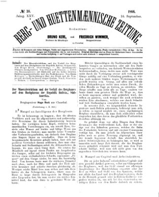 Berg- und hüttenmännische Zeitung Sonntag 16. September 1866