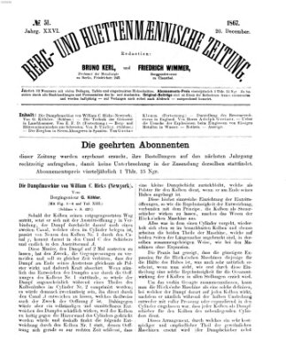 Berg- und hüttenmännische Zeitung Freitag 20. Dezember 1867