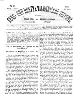 Berg- und hüttenmännische Zeitung Freitag 20. März 1868