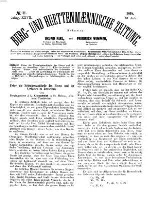 Berg- und hüttenmännische Zeitung Freitag 31. Juli 1868