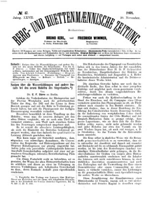 Berg- und hüttenmännische Zeitung Freitag 20. November 1868