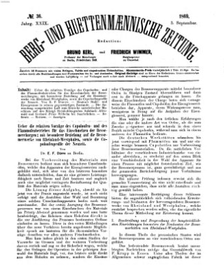 Berg- und hüttenmännische Zeitung Freitag 3. September 1869