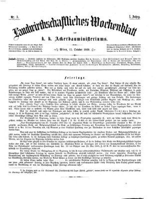 Landwirthschaftliches Wochenblatt des K.K. Ackerbauministeriums in Wien Freitag 15. Oktober 1869