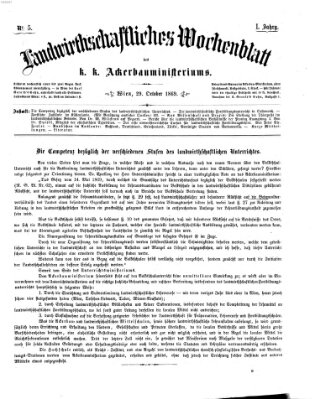 Landwirthschaftliches Wochenblatt des K.K. Ackerbauministeriums in Wien Freitag 29. Oktober 1869