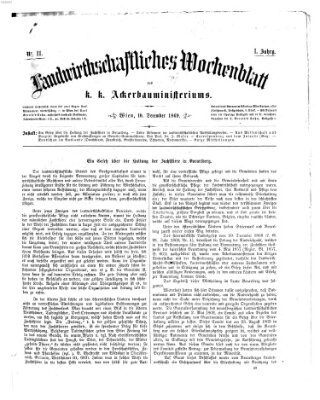 Landwirthschaftliches Wochenblatt des K.K. Ackerbauministeriums in Wien Freitag 10. Dezember 1869