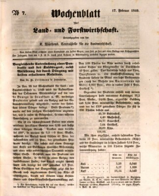 Wochenblatt für Land- und Forstwirthschaft Samstag 17. Februar 1849