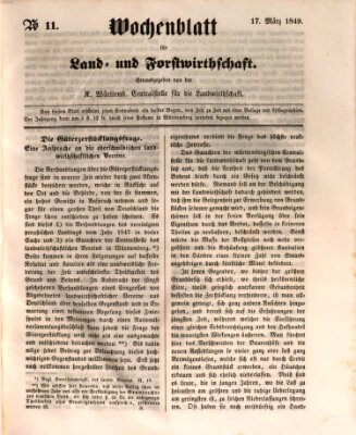 Wochenblatt für Land- und Forstwirthschaft Samstag 17. März 1849