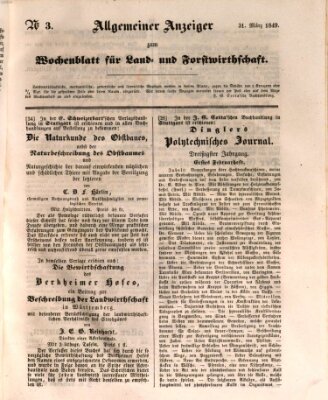 Wochenblatt für Land- und Forstwirthschaft Samstag 31. März 1849