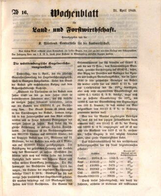 Wochenblatt für Land- und Forstwirthschaft Samstag 21. April 1849