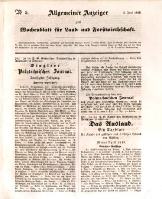 Wochenblatt für Land- und Forstwirthschaft Samstag 2. Juni 1849