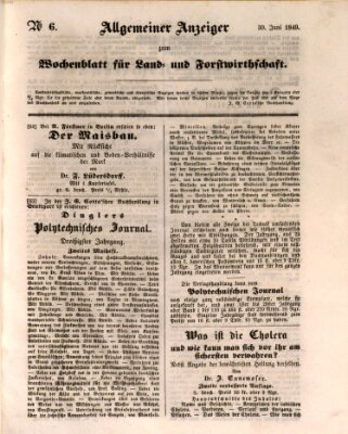 Wochenblatt für Land- und Forstwirthschaft Samstag 30. Juni 1849