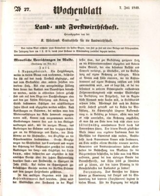 Wochenblatt für Land- und Forstwirthschaft Samstag 7. Juli 1849