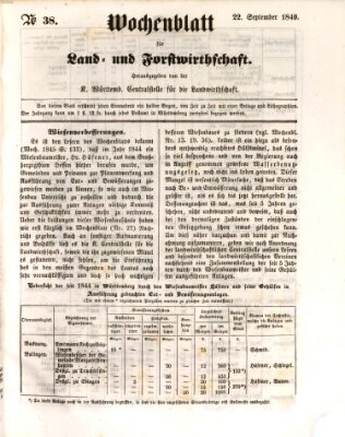 Wochenblatt für Land- und Forstwirthschaft Samstag 22. September 1849