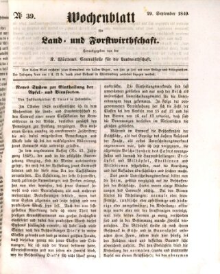 Wochenblatt für Land- und Forstwirthschaft Samstag 29. September 1849