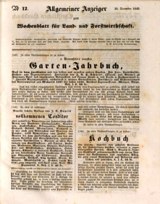 Wochenblatt für Land- und Forstwirthschaft Samstag 8. Dezember 1849