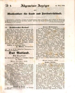 Wochenblatt für Land- und Forstwirthschaft Samstag 16. März 1850