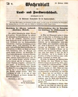 Wochenblatt für Land- und Forstwirthschaft Samstag 16. Februar 1850