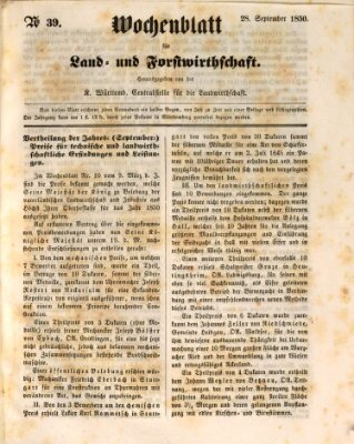 Wochenblatt für Land- und Forstwirthschaft Samstag 28. September 1850