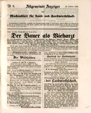 Wochenblatt für Land- und Forstwirthschaft Samstag 19. Oktober 1850