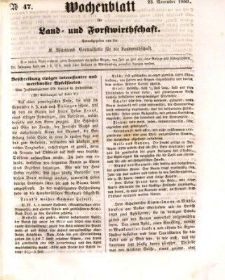 Wochenblatt für Land- und Forstwirthschaft Samstag 23. November 1850