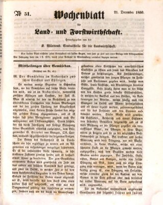 Wochenblatt für Land- und Forstwirthschaft Samstag 21. Dezember 1850