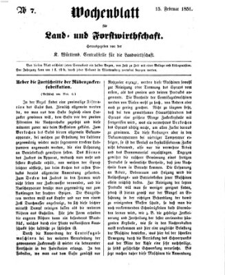 Wochenblatt für Land- und Forstwirthschaft Samstag 15. Februar 1851