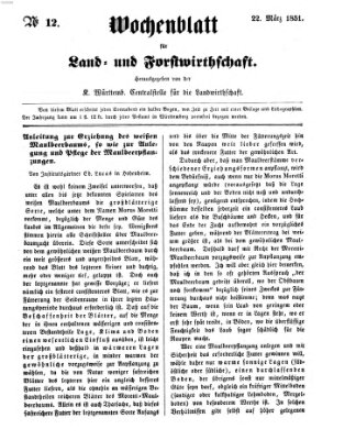 Wochenblatt für Land- und Forstwirthschaft Samstag 22. März 1851