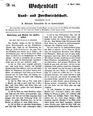 Wochenblatt für Land- und Forstwirthschaft Samstag 5. April 1851