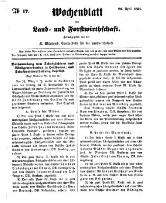 Wochenblatt für Land- und Forstwirthschaft Samstag 26. April 1851