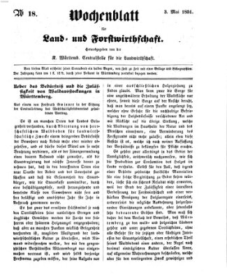 Wochenblatt für Land- und Forstwirthschaft Samstag 3. Mai 1851