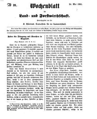 Wochenblatt für Land- und Forstwirthschaft Samstag 24. Mai 1851