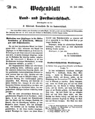 Wochenblatt für Land- und Forstwirthschaft Samstag 12. Juli 1851