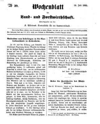 Wochenblatt für Land- und Forstwirthschaft Samstag 19. Juli 1851