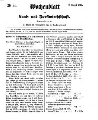 Wochenblatt für Land- und Forstwirthschaft Samstag 2. August 1851