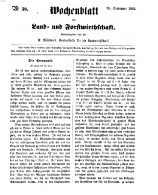 Wochenblatt für Land- und Forstwirthschaft Samstag 20. September 1851