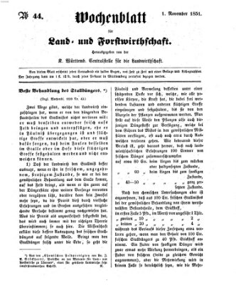 Wochenblatt für Land- und Forstwirthschaft Samstag 1. November 1851