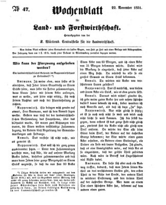 Wochenblatt für Land- und Forstwirthschaft Samstag 22. November 1851