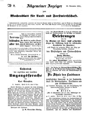 Wochenblatt für Land- und Forstwirthschaft Samstag 29. November 1851