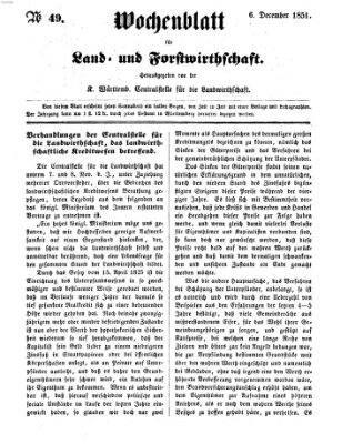 Wochenblatt für Land- und Forstwirthschaft Samstag 6. Dezember 1851