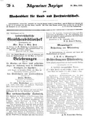 Wochenblatt für Land- und Forstwirthschaft Samstag 20. März 1852