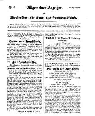 Wochenblatt für Land- und Forstwirthschaft Samstag 10. April 1852