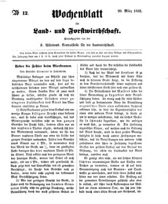 Wochenblatt für Land- und Forstwirthschaft Samstag 20. März 1852