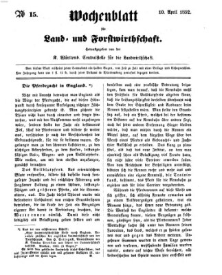 Wochenblatt für Land- und Forstwirthschaft Samstag 10. April 1852