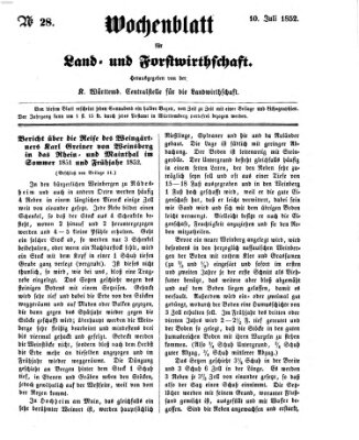 Wochenblatt für Land- und Forstwirthschaft Samstag 10. Juli 1852