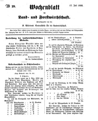 Wochenblatt für Land- und Forstwirthschaft Samstag 17. Juli 1852