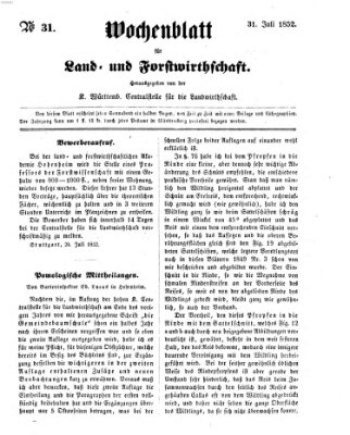 Wochenblatt für Land- und Forstwirthschaft Samstag 31. Juli 1852