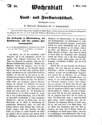 Wochenblatt für Land- und Forstwirthschaft Samstag 5. März 1853