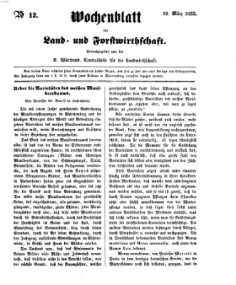 Wochenblatt für Land- und Forstwirthschaft Samstag 19. März 1853